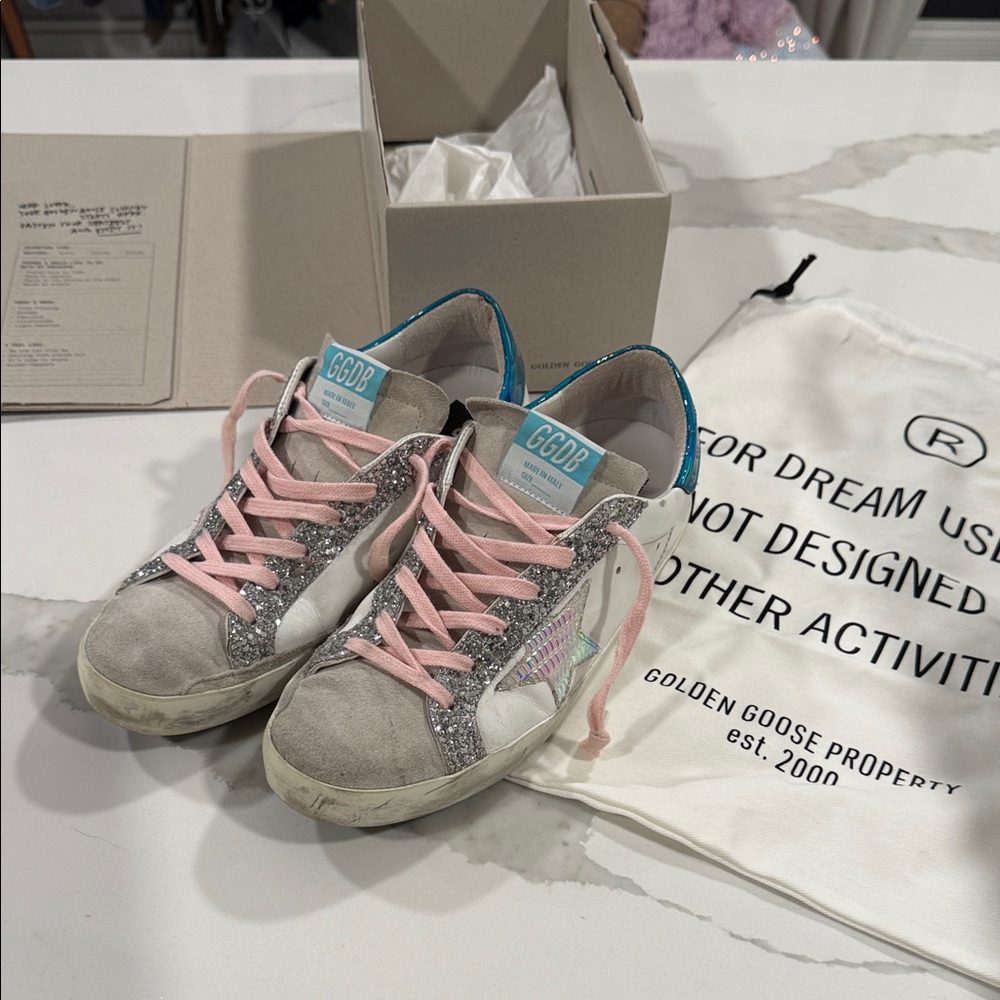 Golden Goose Sneakers with Pink and Silver Accents